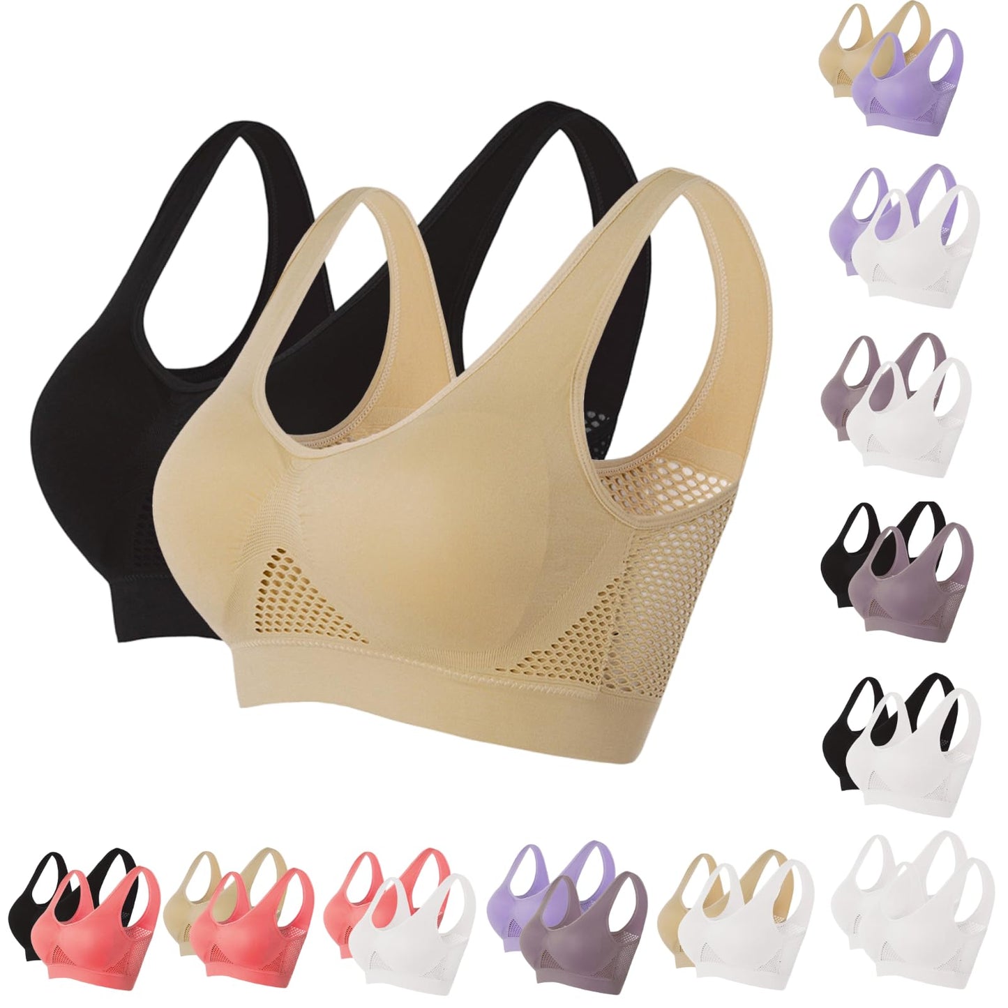 YFGEFTR Sale Items Clearance Sports Bras for Women No Underwire 2 Pack Bras Plus Size Bras Full Coverage Bra Breathable Seamless Bralettes 2024 Padless Bras for Women
