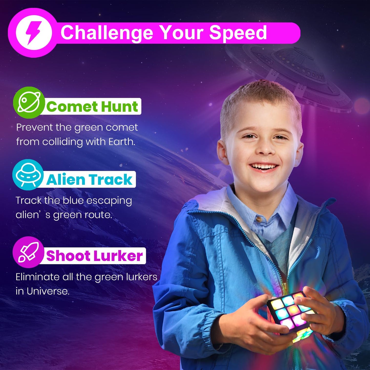 Xinbeiya Rechargeable Game Handheld Cube - 15 Fun Brain & Memory Game with Score Screen - Christmas Easter Birthday Gifts for Boys Girls Ages 6-12+ Years Old - Toy Gift Idea for Kids Teens (Black)