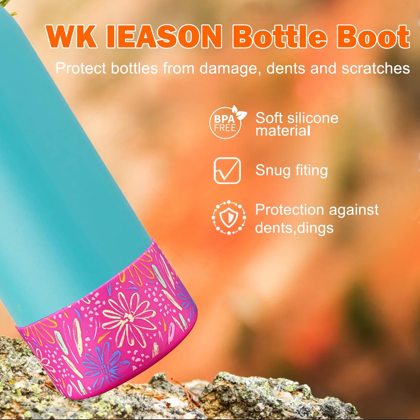 WK IEASON 2Pcs Silicone Water Bottle Boot for Owala 24oz, Protective Flask Bottom Cover Base for Owala FreeSip Twist and Flip Flask Bottles (Floral print Clear/fog, 24OZ)
