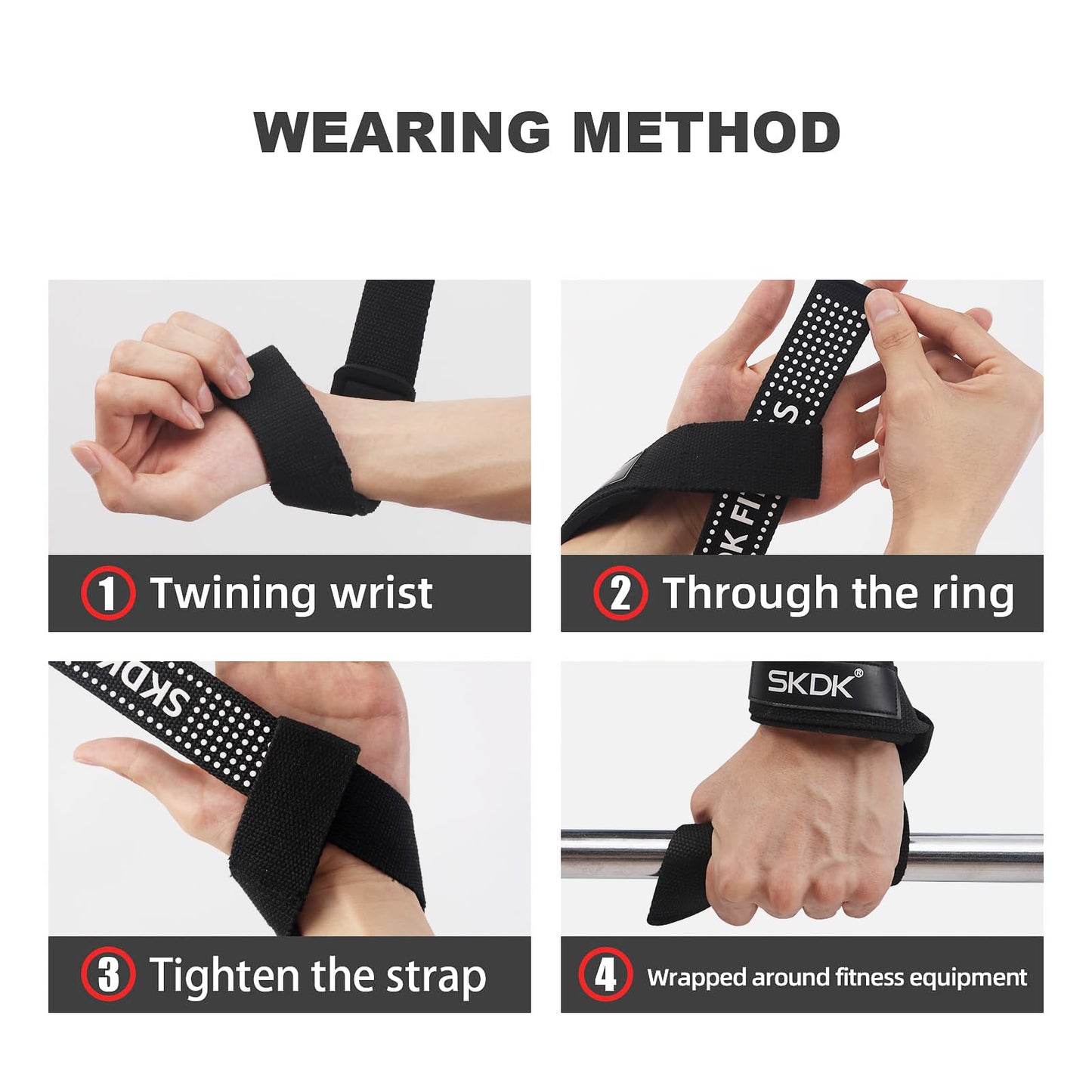 SKDK Cotton Hard Pull Wrist Lifting Straps Grips Band-Deadlift Straps with Neoprene Cushioned Wrist Padded and Anti-Skid Silicone - for Weightlifting, Bodybuilding, Xfit, Strength Training