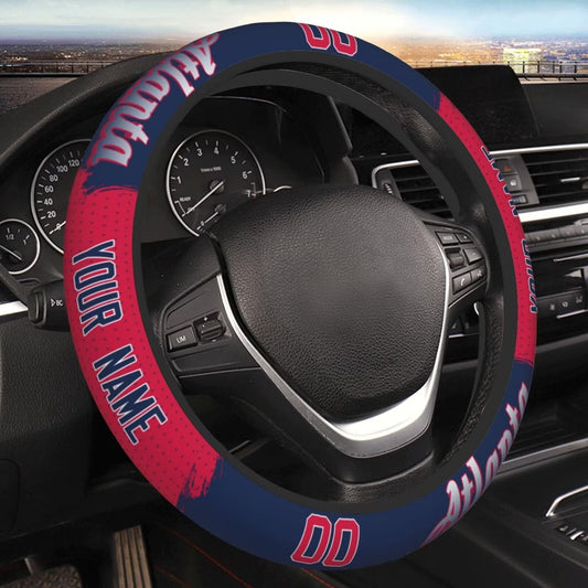 Atlanta Custom Car Steering Wheel Covers,Personalized Name and Number,Anti Slip Elasticity Baseball Car Accessories,Universal 15 Inch Fit Suit for Most Car,SUV,ATV,Truck.