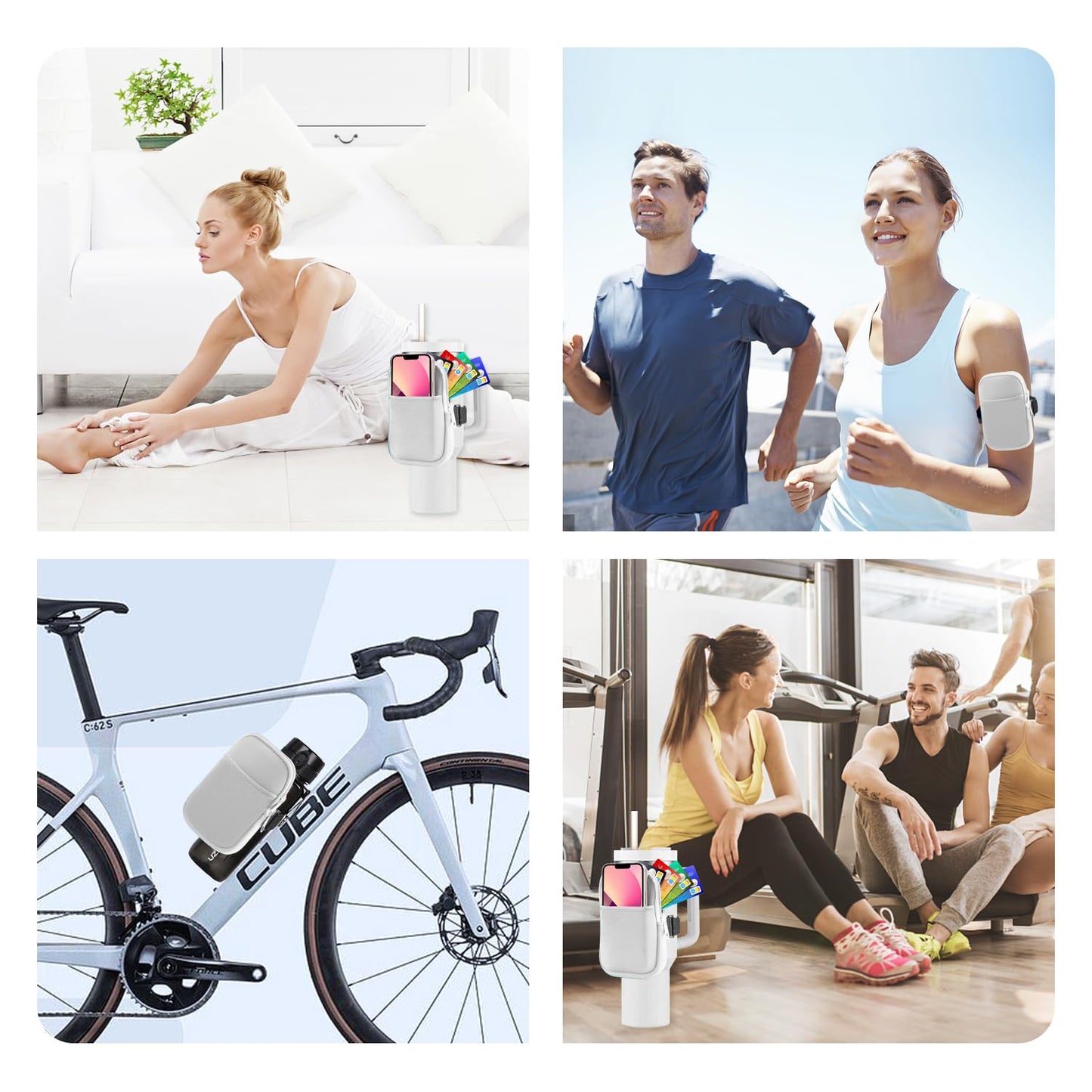 Multifunctional Water Bottle Pouch for Stanley Cups with Adjustable Strap, Gym Accessories for Women, Sports Water Bottle Accessories, Tumbler Pouch for Cards, Keys, Wallet, Earphone, etc
