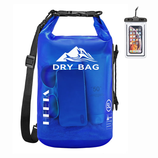 HEETA Waterproof Dry Bag for Women Men, 5L/10L/20L/30L/40L Roll Top Lightweight Dry Storage Bag Backpack with Phone Case for Travel, Swimming, Boating, Kayaking, Camping and Beach (Navy Blue, 5L)