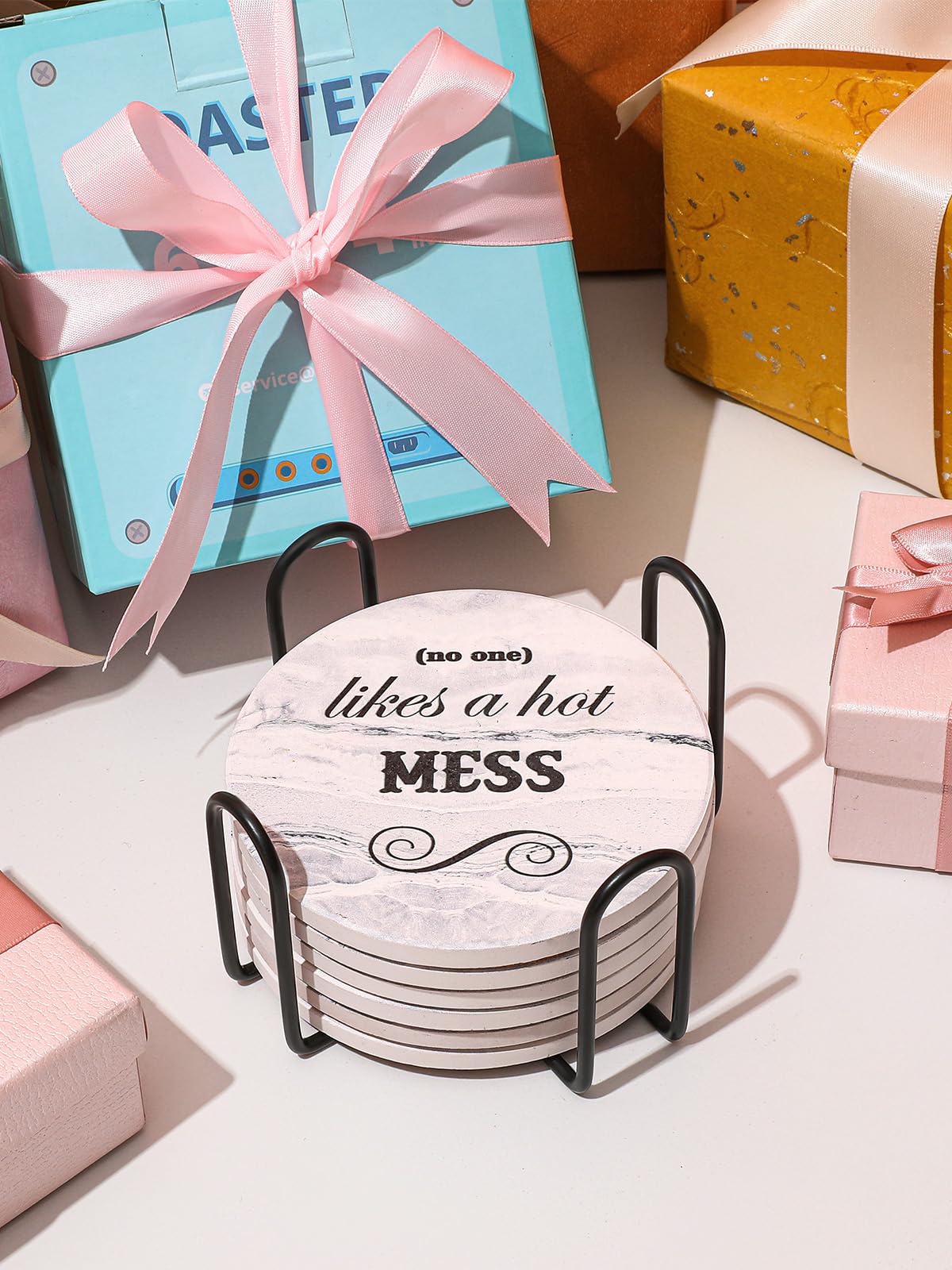 LIFVER Funny Coasters Set - White Elephant & Christmas Coasters - Unique & Funny Gifts for Women, Men, Friends & Adults