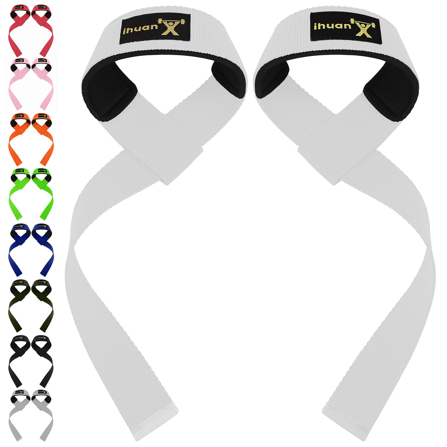 ihuan Lifting Straps for Weightlifting - Wrist Straps for Weightlifting | Gym Wrist Wraps with Extra Hand Grips Support for Strength Training | Bodybuilding | Deadlifting