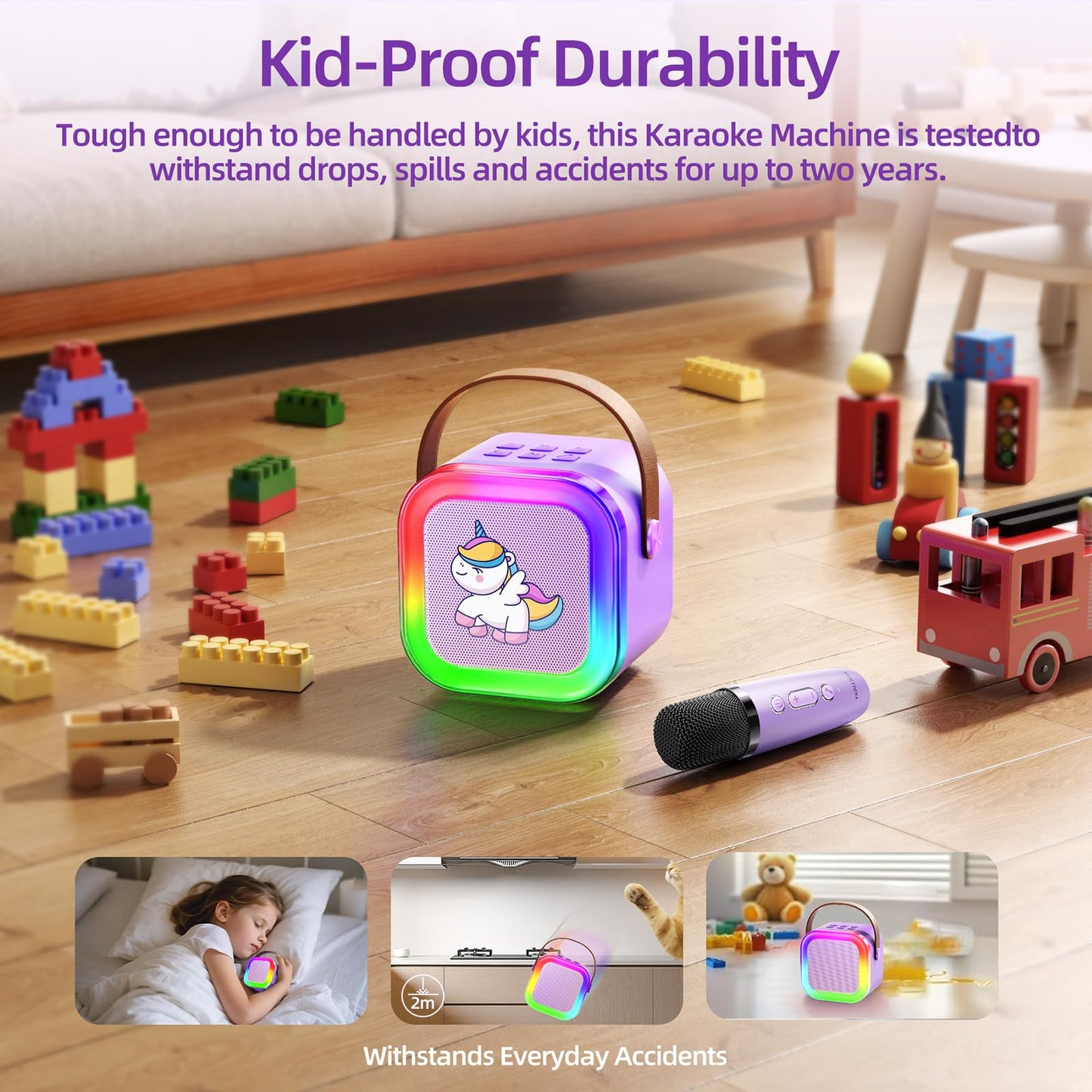 Kinglucky Mini Karaoke Machine for Kids, 2025 TOP Birthday Gifts Ideas for 3-12 Year Old Girls, Christmas Party Gifts Kids' Personal Video Players Accessories with 2 Wireless Microphones - Purple