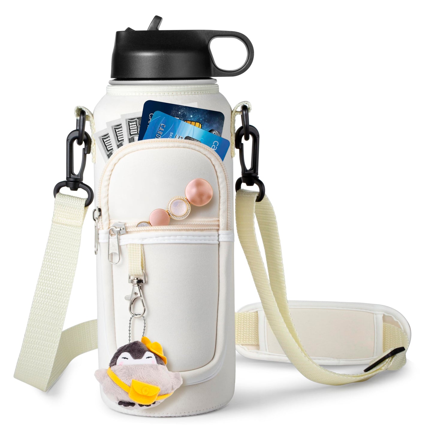 RRegeny Water Bottle Holder with Strap for Hydroflask 32oz 40oz Insulated Water Bottle, Carrier Sling Bag with Phone Pocket Water Bottle Sleeve for Men Women Hiking Camping Travelling