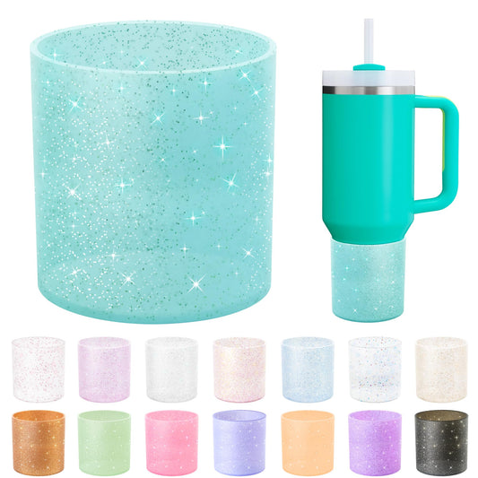 Vmini Full Bottom Protector, Glitter Silicone Boot Compatible with Stanley Quencher 40 oz Tumbler with Handle, Bling Anti-Slip Boot Sleeve for Stanley Cup 40oz Accessories (Mint)