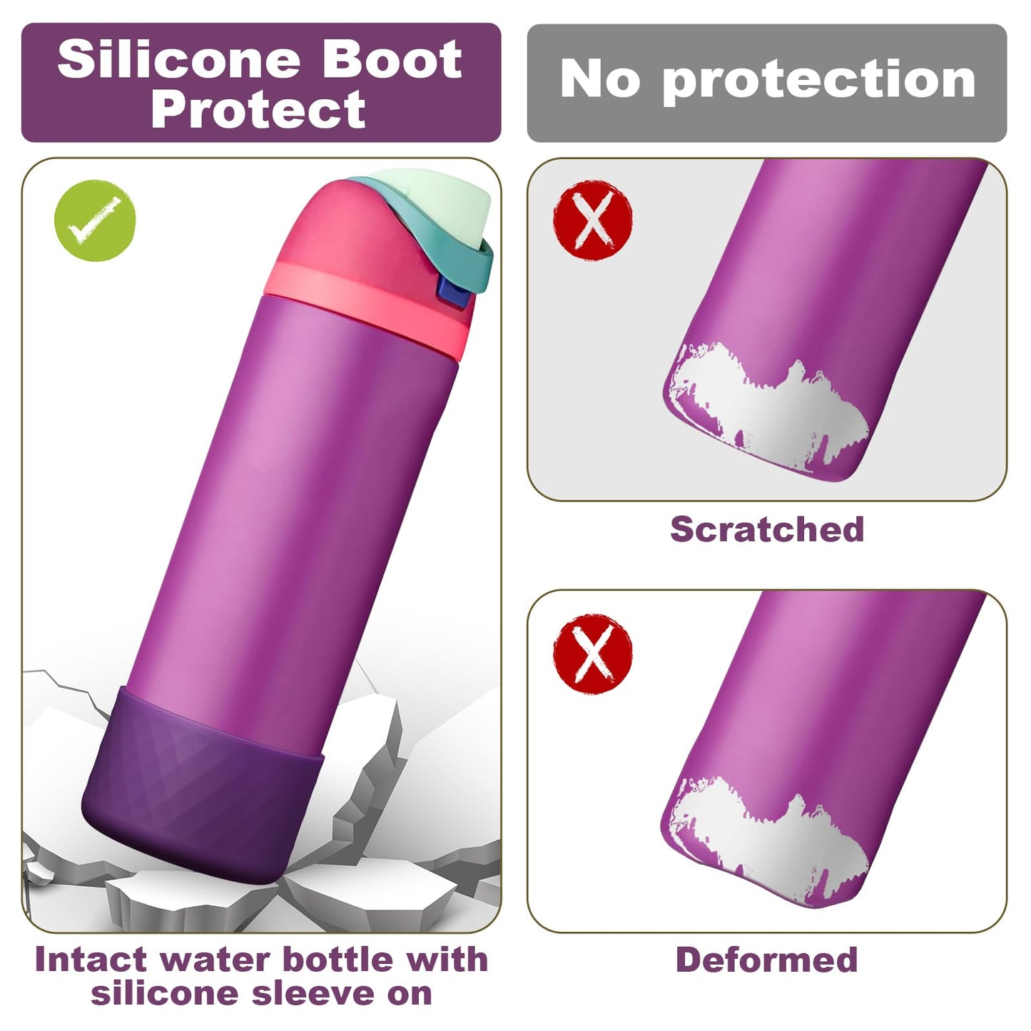 Alwenid 2PCS Silicone Water Bottle Boot for Owala 24 Oz, Anti-Slip Protective Sleeve Bottom Bumper Protector for FreeSip, Twist, and Flip Stainless Steel Water Bottles (Dark Purple)