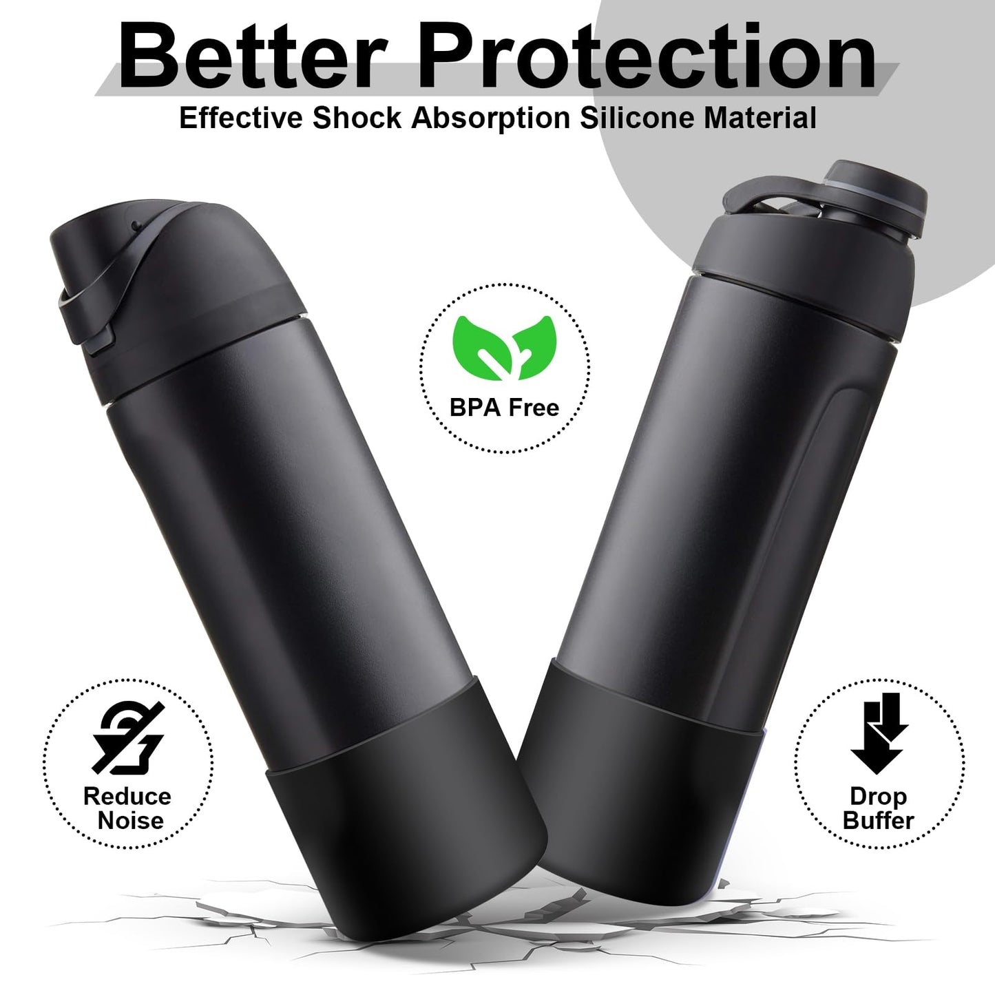 Comheral 2PCS Silicone Water Bottle Boot for Owala 24oz, Anti-Slip Protective Sleeve Bottom Bumper for FreeSip, Twist, and Flip Stainless Steel Bottles, Dishwasher Safe and BPA Free(Black)