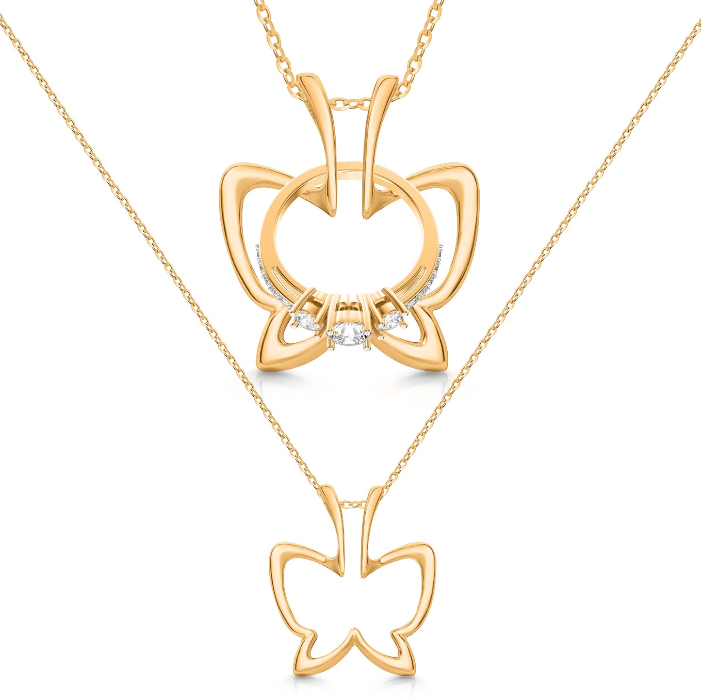 Emily C Ring Holder Necklace - Stainless Steel Necklace with Gold Finish - Engagement Gift for Doctors & Nurses - Gold Jewelry for Mom or Grandmother - Butterfly