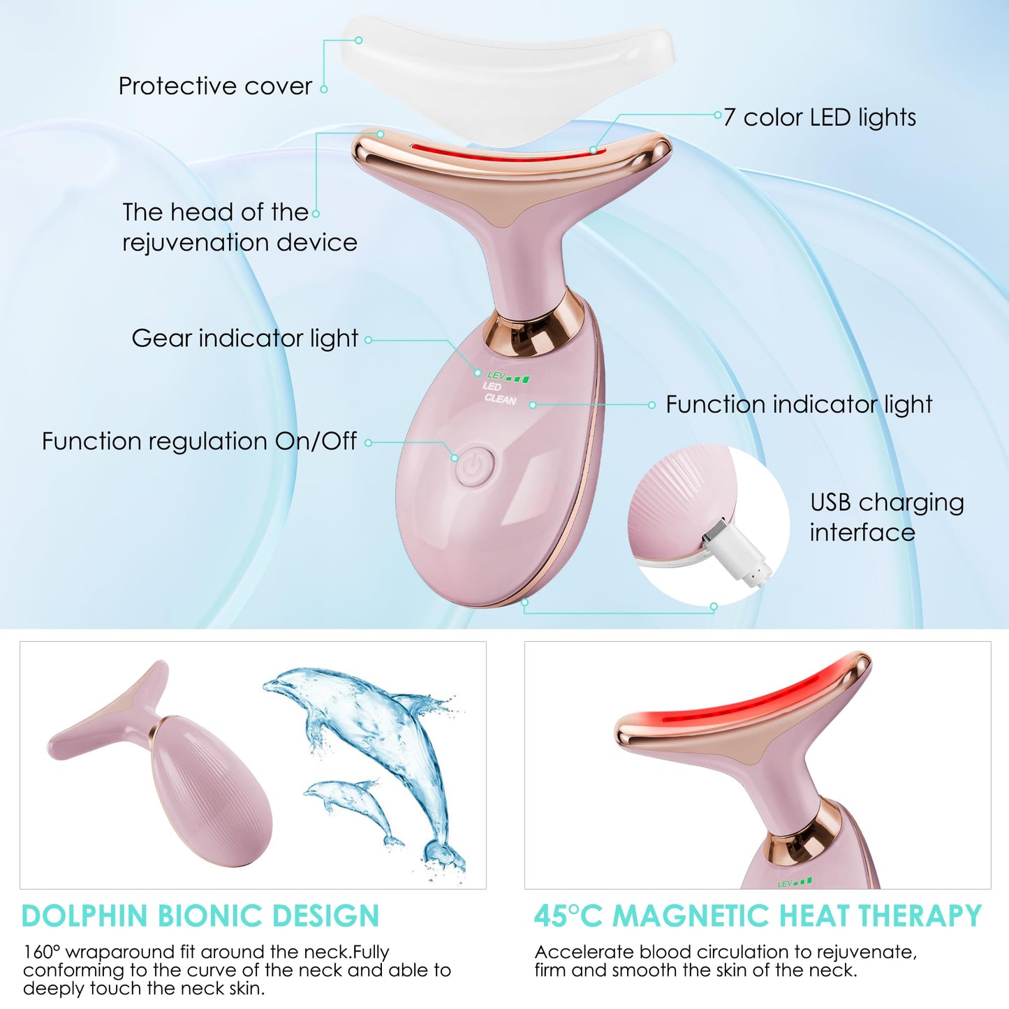 Facial Massager Red-Light-Therapy-for-Face and Neck, Face 𝖲 culpting Wand with 7 Color - Birthday, Christmas, Mothers Day, Valentines Day Gifts for Her Women Mom Best Friend Wife Teacher (Rose Gold)