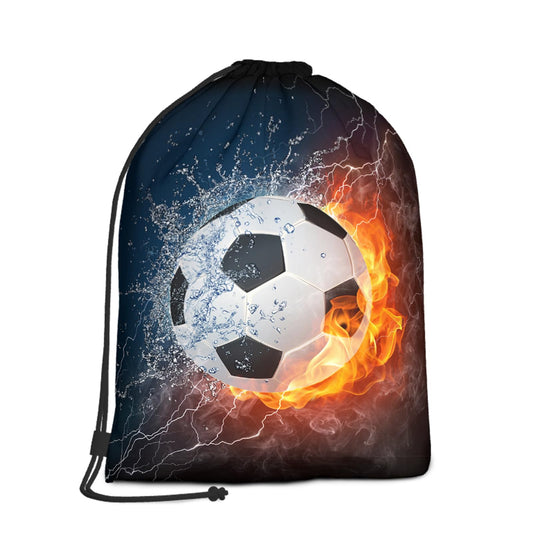 Zautey Soccer Drawstring Bag Fire Water Enveloped Sport Soccer Backpack Bag Sports Drawstring Sackpack String Bag for Men Women