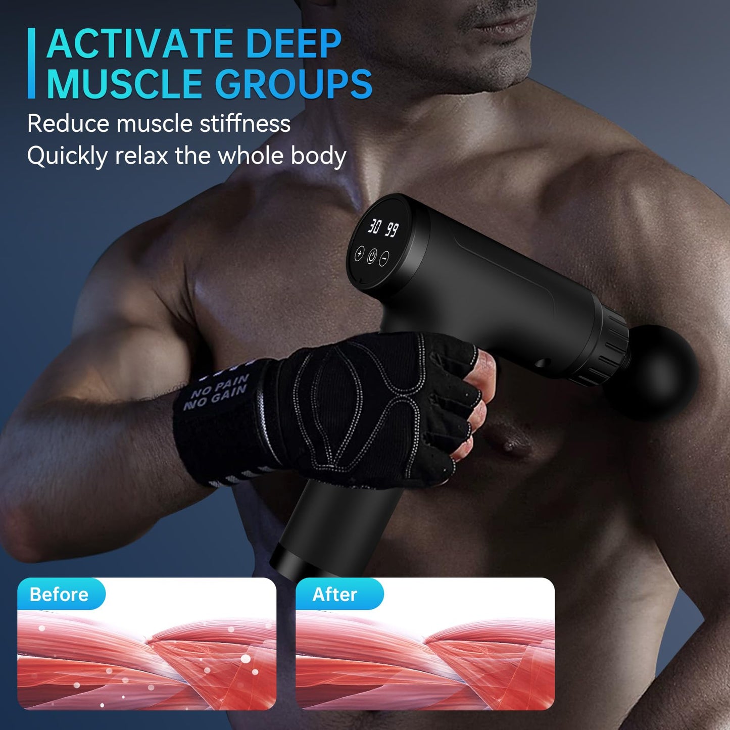 Massage Gun, Massage Gun Deep Tissue, Handheld Back Massager for Athletes, Percussion Muscle Massager with 6 Attachments & 30 Speed, Father's Day, Black