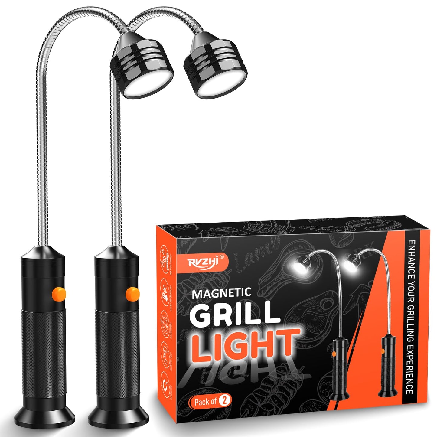 Grill Light BBQ Grilling Accessories: 2025 Unique Mens Gifts for Christmas Birthday - Cool Gifts for Dad Husband Grandpa - Outdoor Bright Magnetic LED Light Smoker Accessories Tools 2 Pack