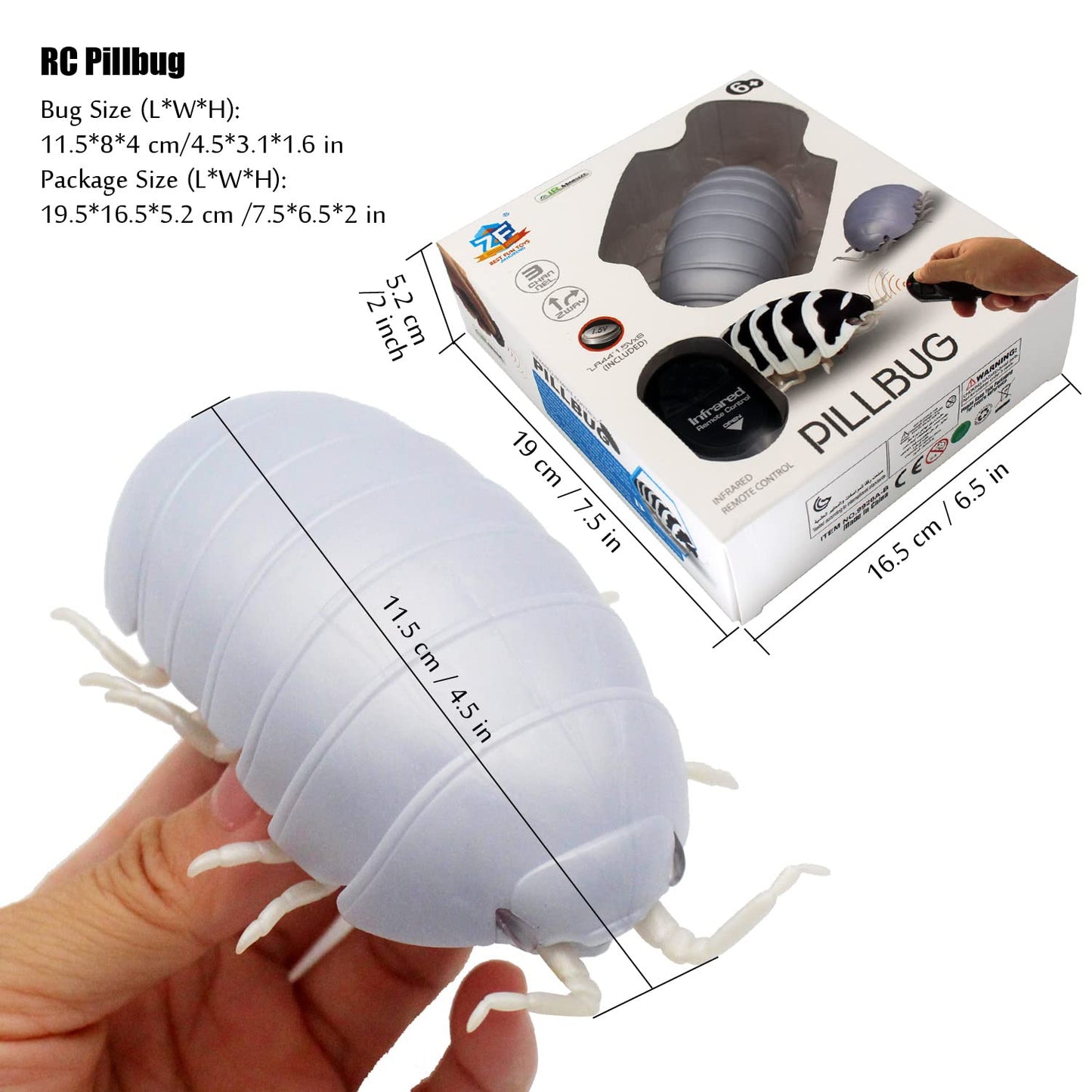 Tipmant RC Bug Remote Control Worm Realistic Pillbug Electronic Animal Prank Toy Insect Car Vehicle Kids Birthday Gifts (White)