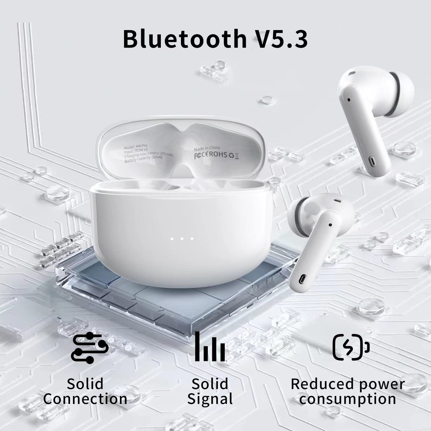 XIAOWTEK A40 Pro Wireless Earbuds, 50Hrs Playtime Bluetooth Earbuds Built in Noise Cancellation Mic with Charging Case, Bluetooth Headphones with Stereo Sound, IPX7 Waterproof Ear Buds for Phone