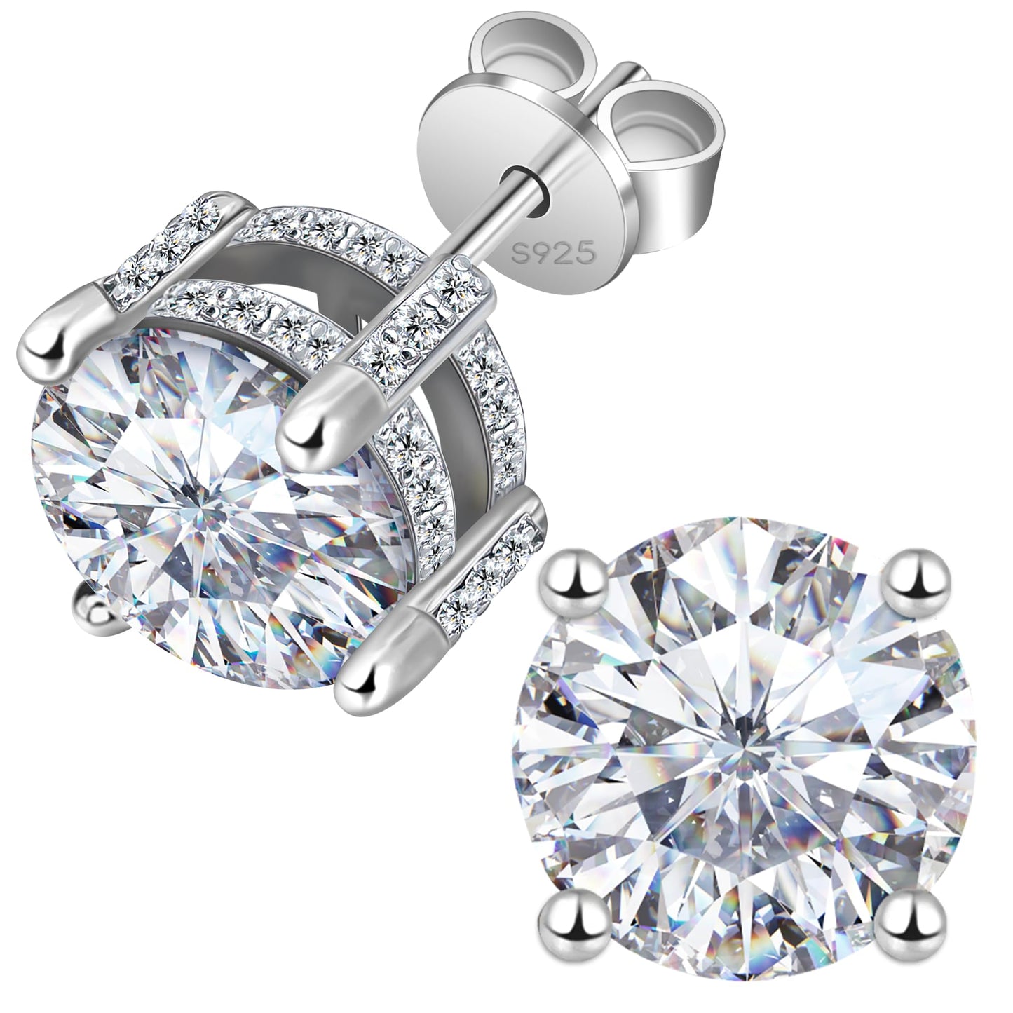 Moissanite Earrings Studs 1ct-3ct for Women/Men, 925 Sterling Silver with 18K White Gold Plated Hypoallergenic Flat Back Birthday Gifts for Women Girlfriend Wife Engagement VVS1 Lab Created Jewelry