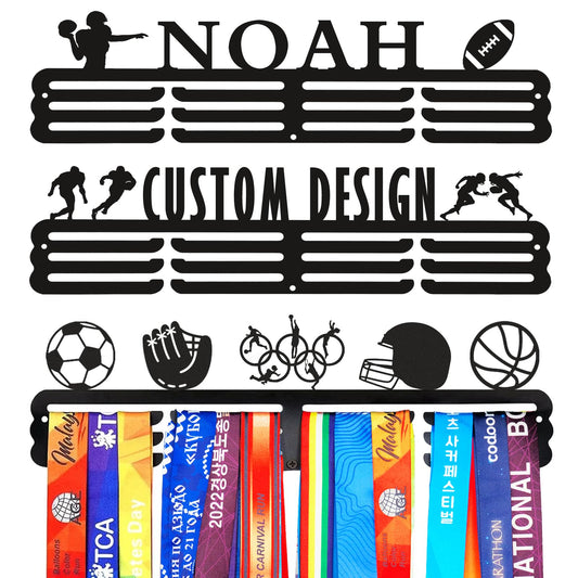 Personalized Medal Hanger with Name Multi Sport Race Medal Holder Display Rack for Awards Ribbons - Easy to Install Custom Metal Holder - Holds Up to 60 Medals - Shoulder Bag Hanger Towel Rack
