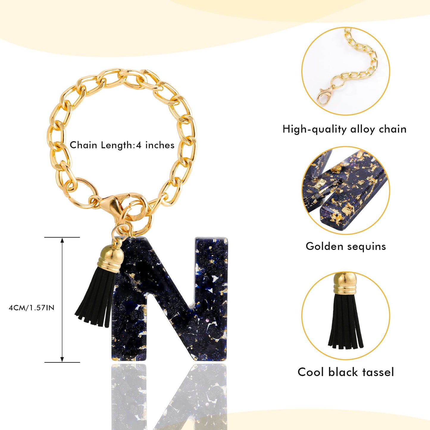Letter Charm Accessories for Stanley Cup 1 PCS Cute Initial Keychain Handle Charm for Stanley Tumbler for Women Black Letter N