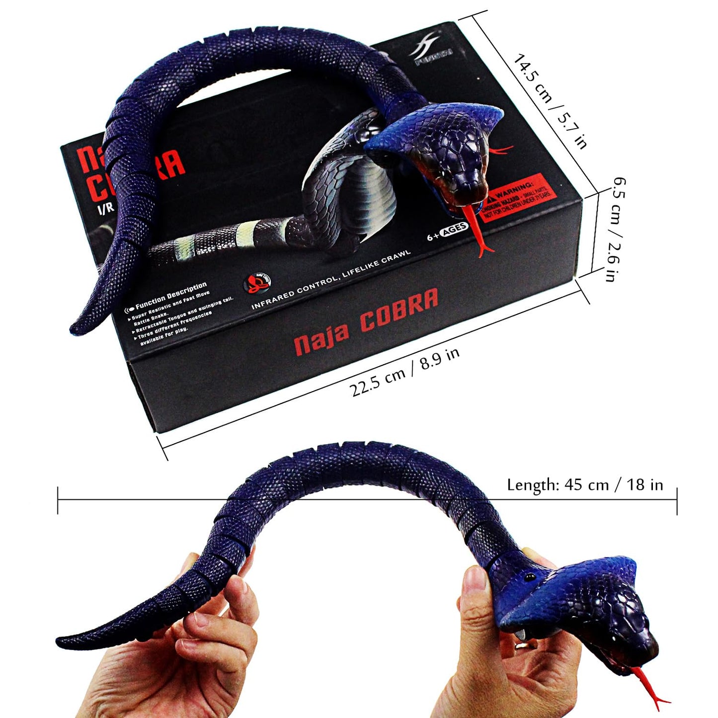 Tipmant RC Snake Infrared Remote Control Cobra Fake Realistic Naja Animal Crawling Vehicle Scary Trick Kids Halloween Christmas Prank Toys Birthday Gifts (Blue)