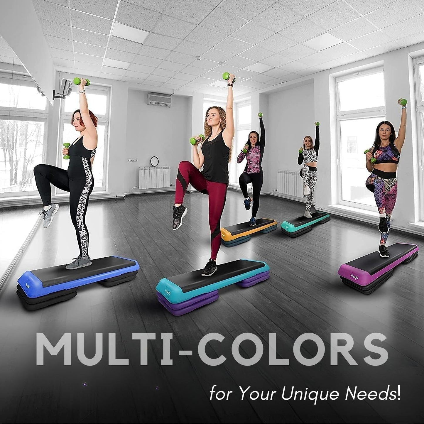 Yes4All Adjustable Workout Aerobic Exercise Step Platform Health Club Size with 4 Adjustable Risers Included and Extra Risers Options - Blue Black
