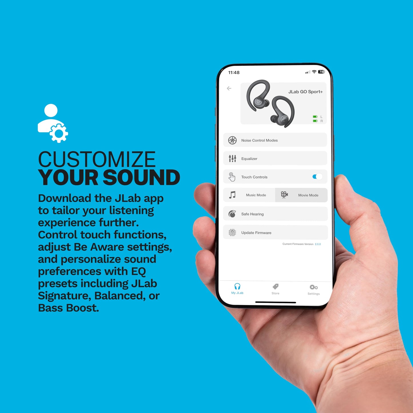 JLab Go Sport+ Wireless Workout Earbuds Featuring C3 Clear Calling, Secure Earhook Sport Design, 35+ Hour Bluetooth Playtime, and 3 EQ Sound Settings (Graphite)