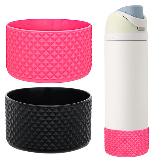 WK IEASON 2Pcs Silicone Water Bottle Boot for Owala 24oz, Protective Flask Bottom Cover Base for Owala FreeSip Twist and Flip Flask Bottles (Black/Rose, 24OZ)