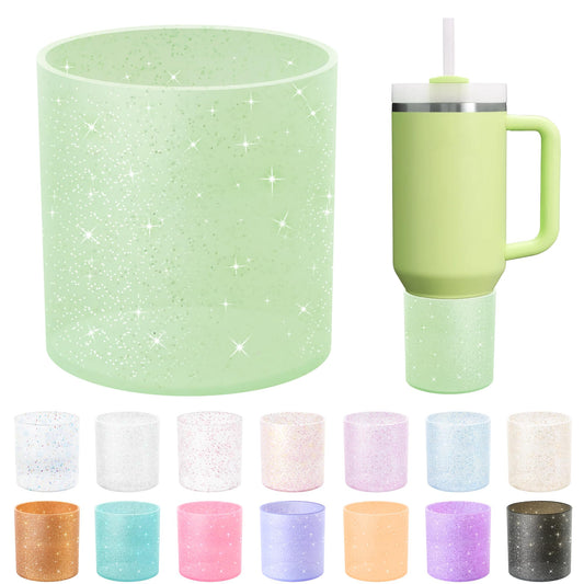 Vmini Full Bottom Protector, Glitter Silicone Boot Compatible with Stanley Quencher 40 oz Tumbler with Handle, Bling Anti-Slip Boot Sleeve for Stanley Cup 40oz Accessories (Lemon Green)