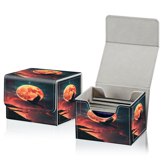 RWUTYTIUL Card Deck Box for MTG Cards, Card Storage Box Fits 100+ Sleeved Cards, PU Leather Large Size Strong Magnet Card Deck Case Holder for Board Game Magic MTG TCG CCG, Moon Eagle