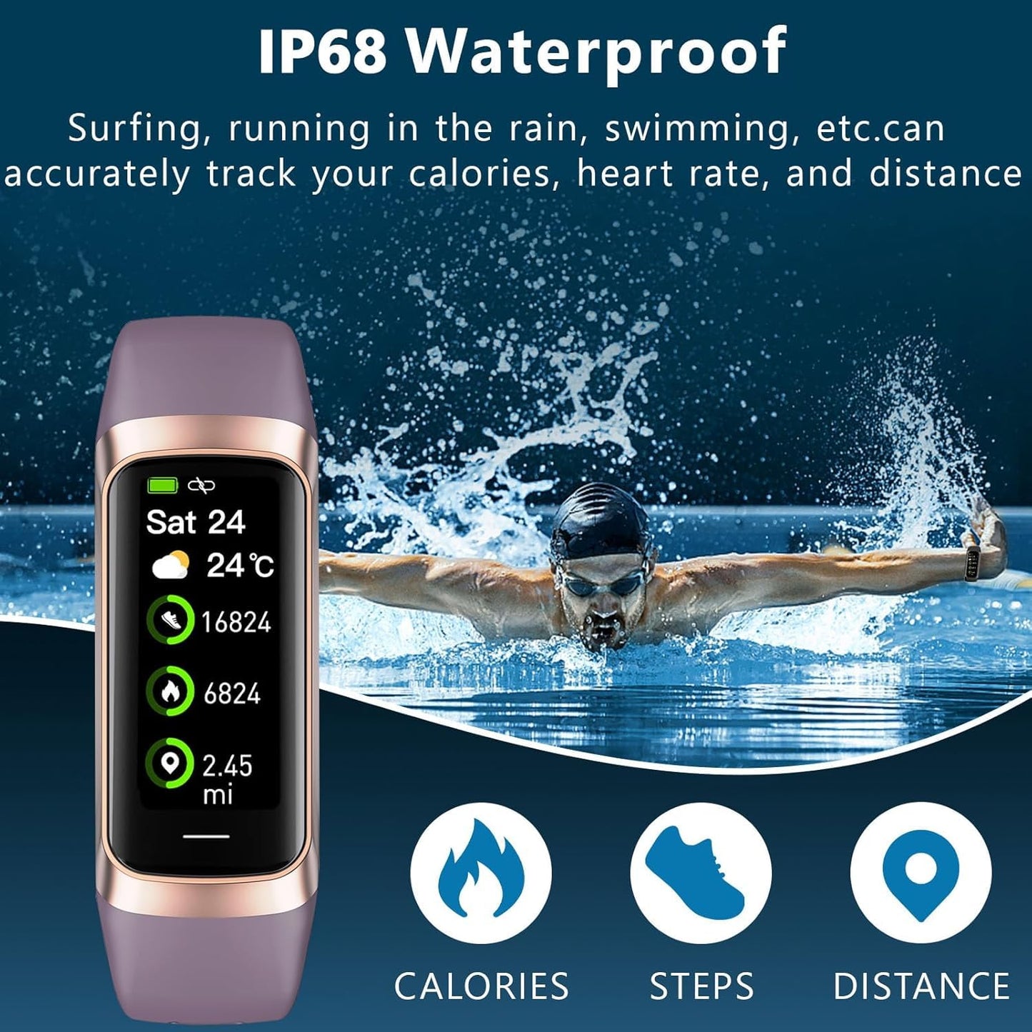 Fitness Tracker with 24/7 Blood Oxygen Heart Rate and Sleep Monitor,IP68 Waterproof,1.10''AMOLED Touch Color Screen,Step Counter Health Activity Trackers for Women Men (Bordeaux)