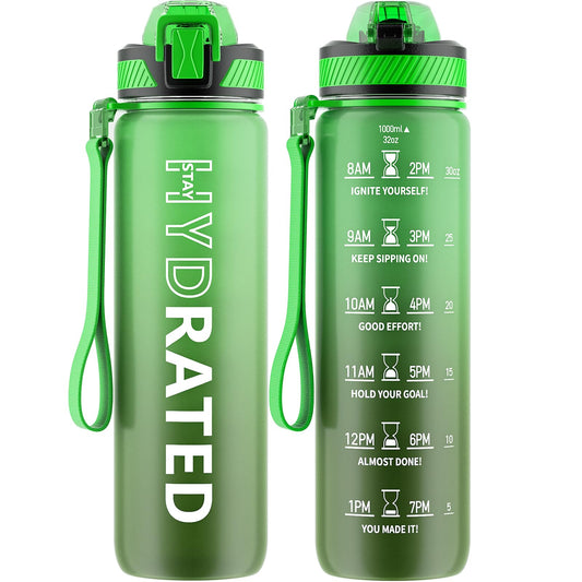 QLUR Water Bottle with Straw, 32 oz Motivational Water Bottles with Time Marker to Drink, Tritan BPA Free, 1L Sports Water Bottle with Carry Strap LeakProof for Women Gym Fitness Outdoor (1 Pack)