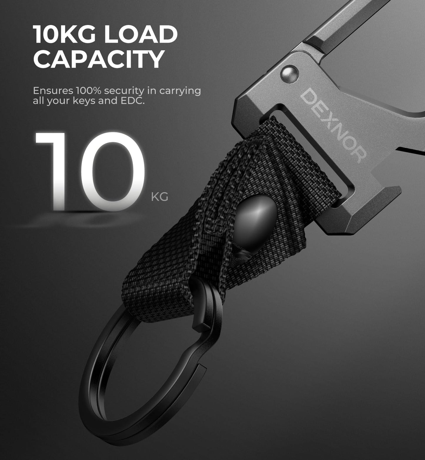 Dexnor Heavy Duty Key Chain Bottle Opener, Carabiner Key Ring Clip Aerospace-grade Stainless Steel Car Key Fob Holder Organizer EDC Keychain Keyring Accessories for Men and Women Black