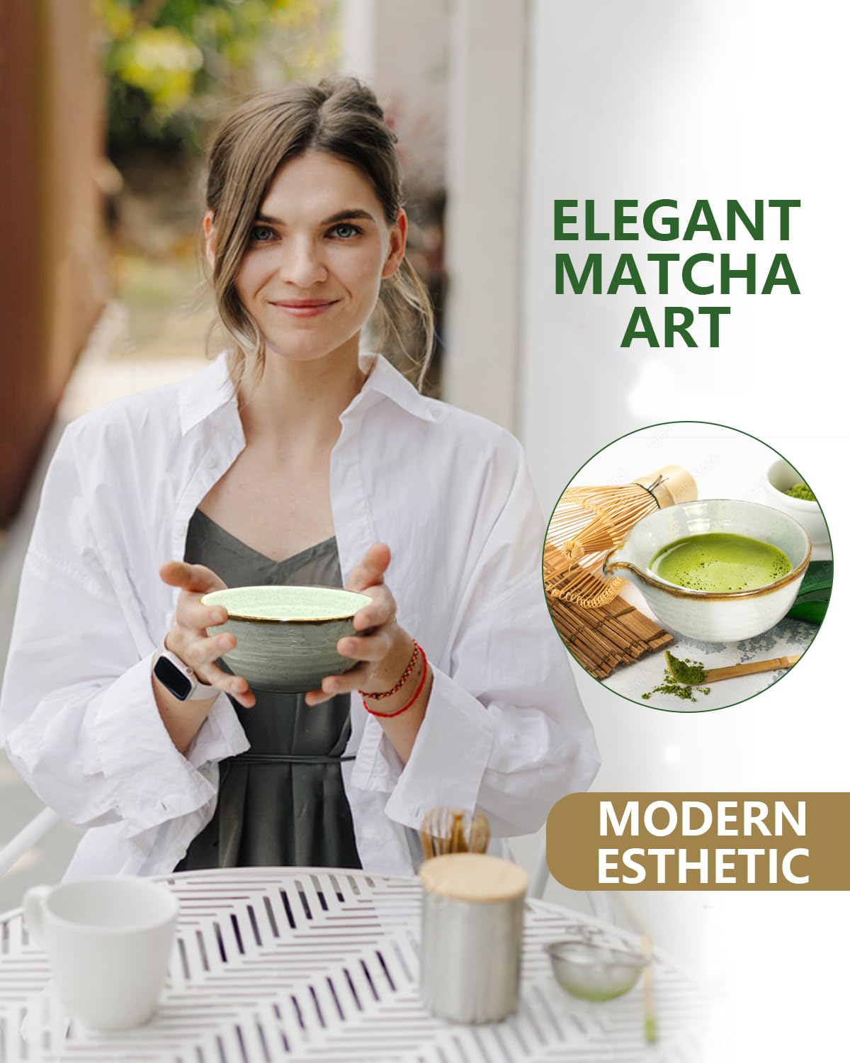 Taruzil Matcha Whisk Set with Matcha Bowl, Matcha Bamboo Whisk, Scoop, Sifter, Matcha Whisk Holder Unique Gifts for Women Men Girl Friend Home Kitchen Decor Gifts for Christmas, Birthday,Halloween