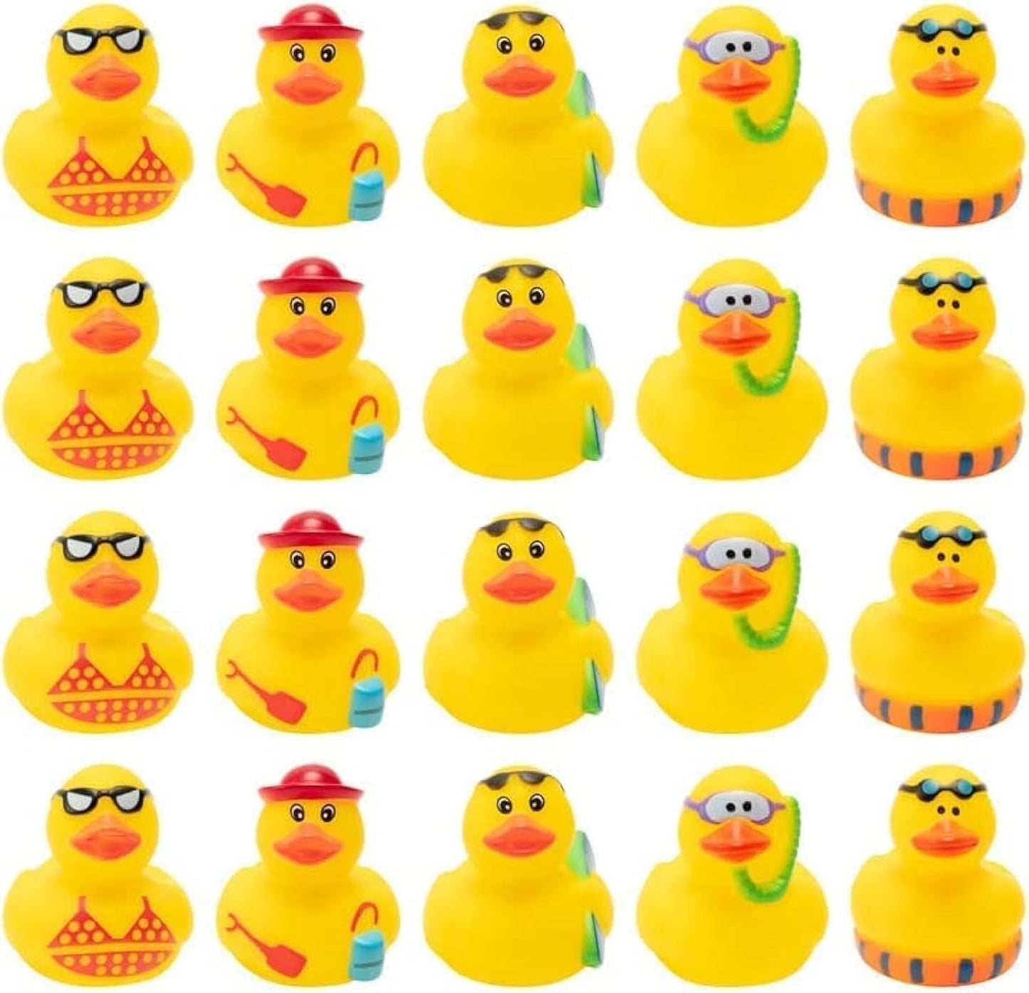 Haooryx Summer Beach Rubber Duckies - 20Pcs Float Bathtub Ducky Swimming Pool Toys Novelty Funny Squeeze Ducks Kids' Birthday Multi-Item Party Favor Packs School Prizes Rewards Baby Shower Bath Toys