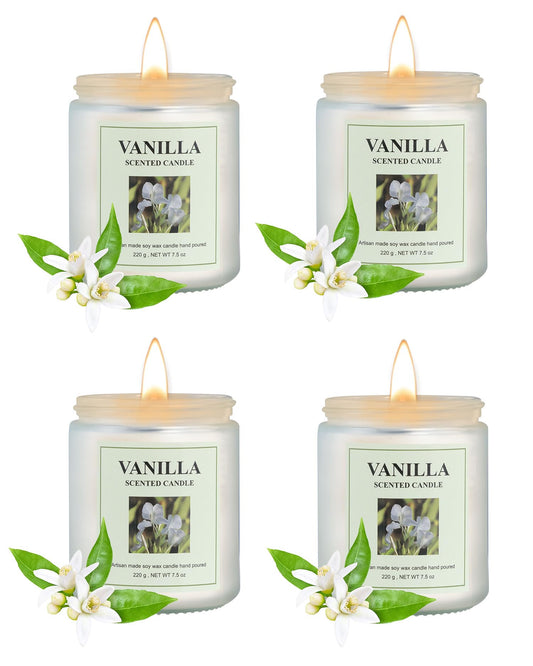 GITRANG 4 Pack Vanilla Candle Set, 30 oz 200 Hour Home Aromatherapy Jar Candles, Long Lasting Aromatherapy Candles for Bedrooms Yoga Rooms Lounges Gardens Patios Balconies and Camping