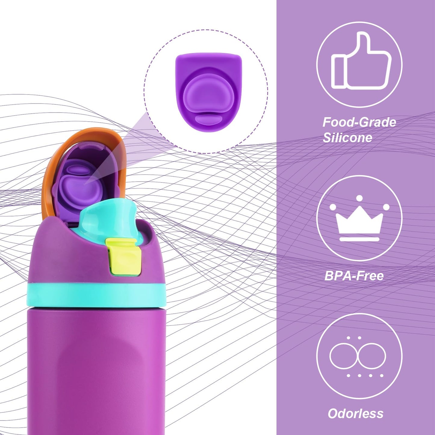4pcs Replacement Stopper Compatible with Owala FreeSip 24oz 32oz, Water Bottle Top Lid Gasket for Owala 19/24/32/40oz Seal Bottle Cap Mouth Stopper Part Silicone Plug Accessories BPA-Free (Purple)