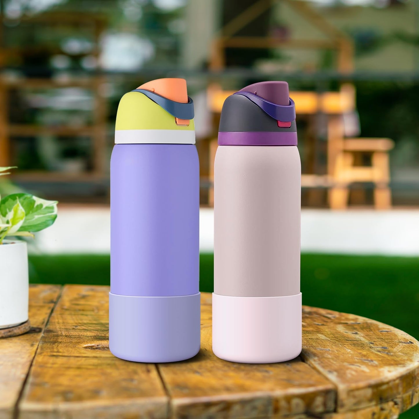Alwenid 2PCS Silicone Water Bottle Boot for Owala 40 Oz, Anti-Slip Protective Sleeve Bottom Bumper Protector for FreeSip, Twist, and Flip Stainless Steel Water Bottles (Purple+Pink)