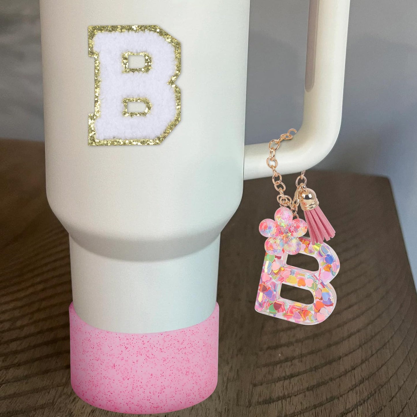 LA KEN DU Use for Stanley Cup Accessories Charms 40oz 30oz,Compatible with Stanley Cup Letter Charms for Handle Silicone Boot,Straw Cover Topper & Sticker(B)