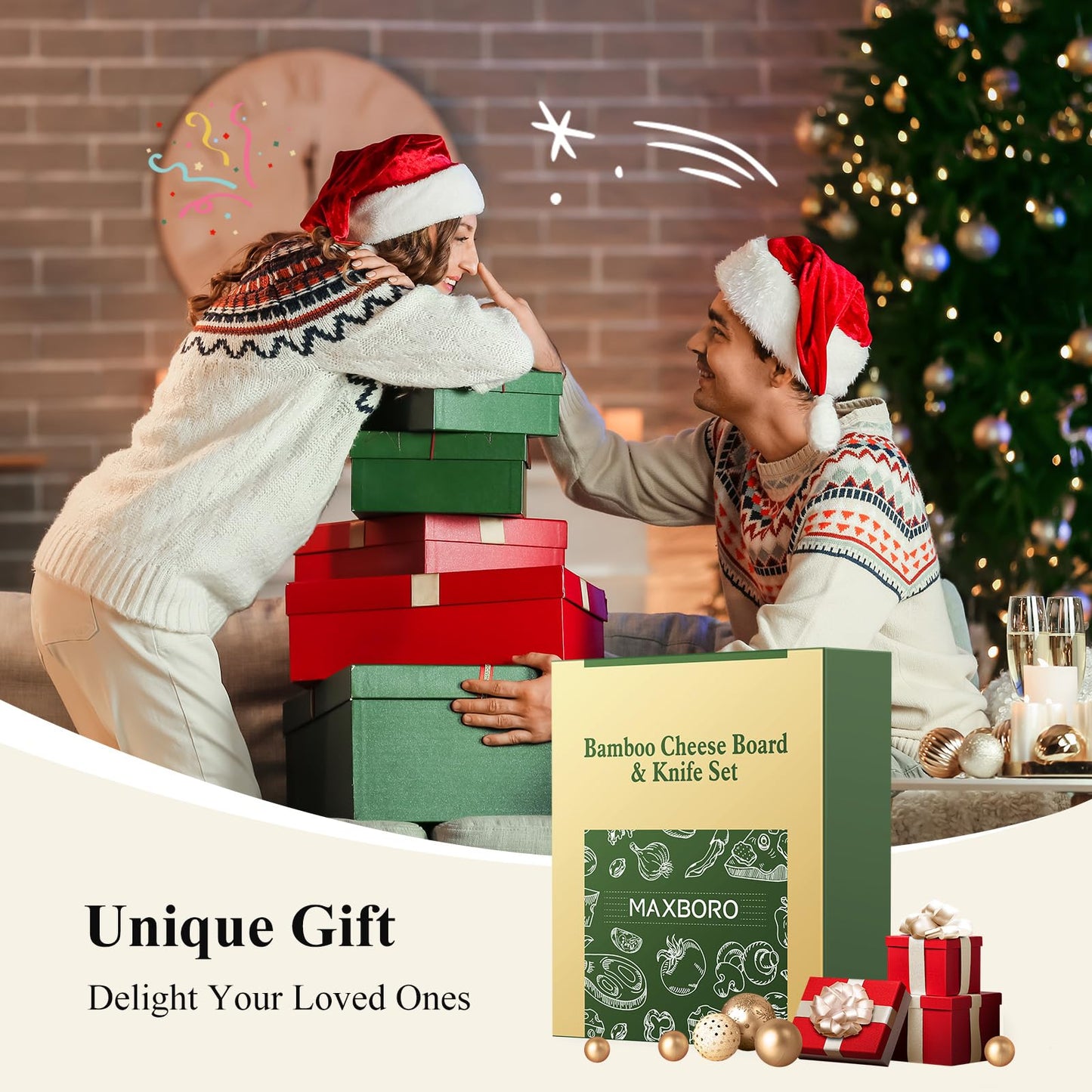 Extra Large 33.7x15.7 inch Charcuterie Boards Gift Set, 100% Bamboo Cheese Board and Knife Set, Cool Meat Cheese Platter Tray, House Warming Gifts New Home, Ideas for Women Mom