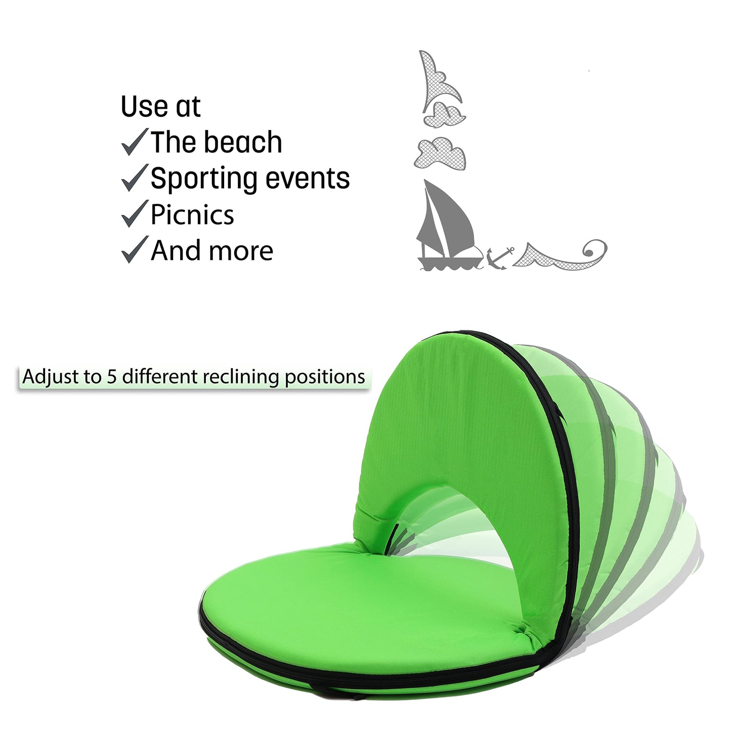 Portable Multiuse Adjustable Recliner Stadium Seat by Trademark Innovations (Light Green)