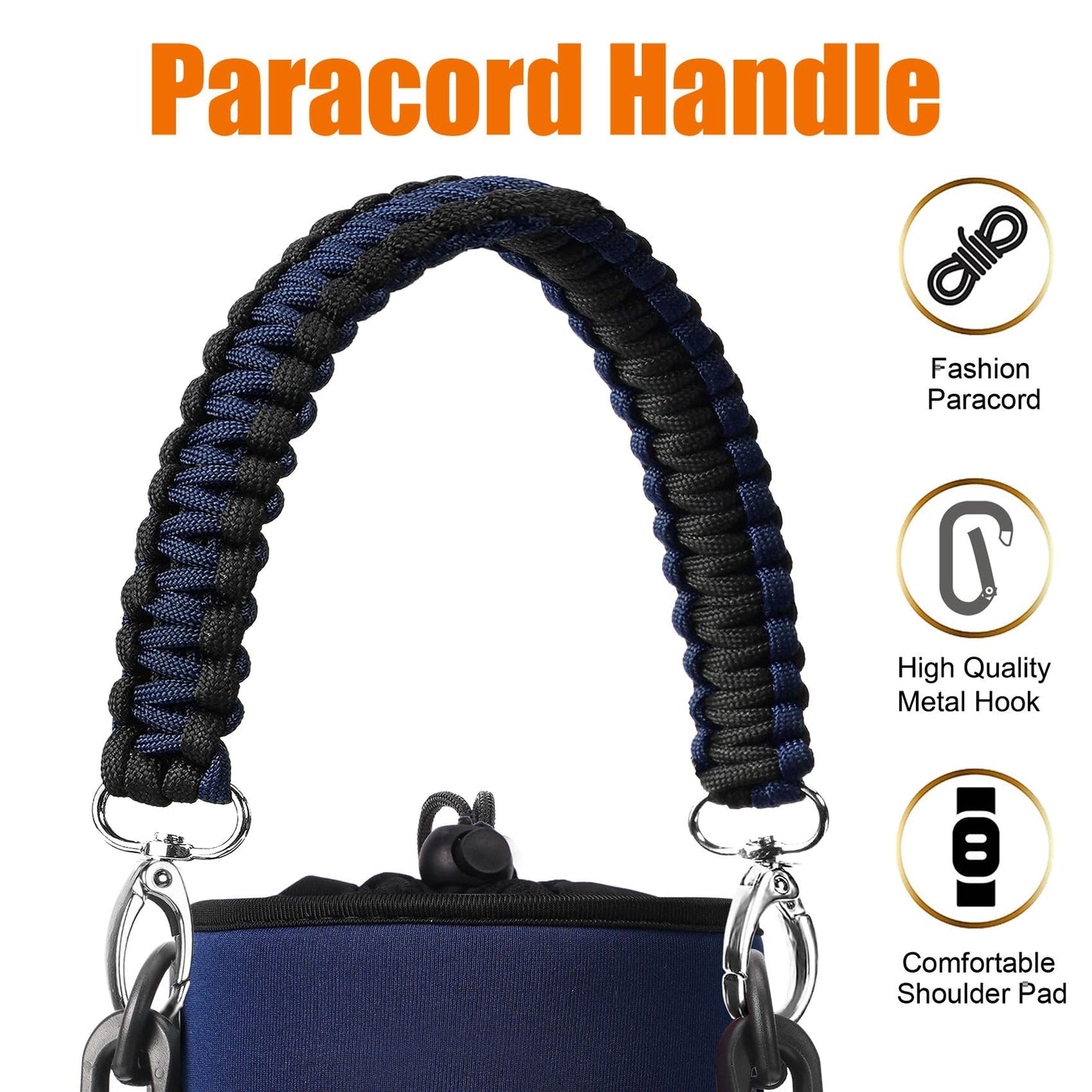 AceTreker 32 oz 40 oz Water Bottle Holder Bag with Strap, Neoprene Water Bottle Carrier with Paracord Handle, Sport Bottle Sleeve Sling Bag with Pocket for Travelling, Walking, Camping-Navy