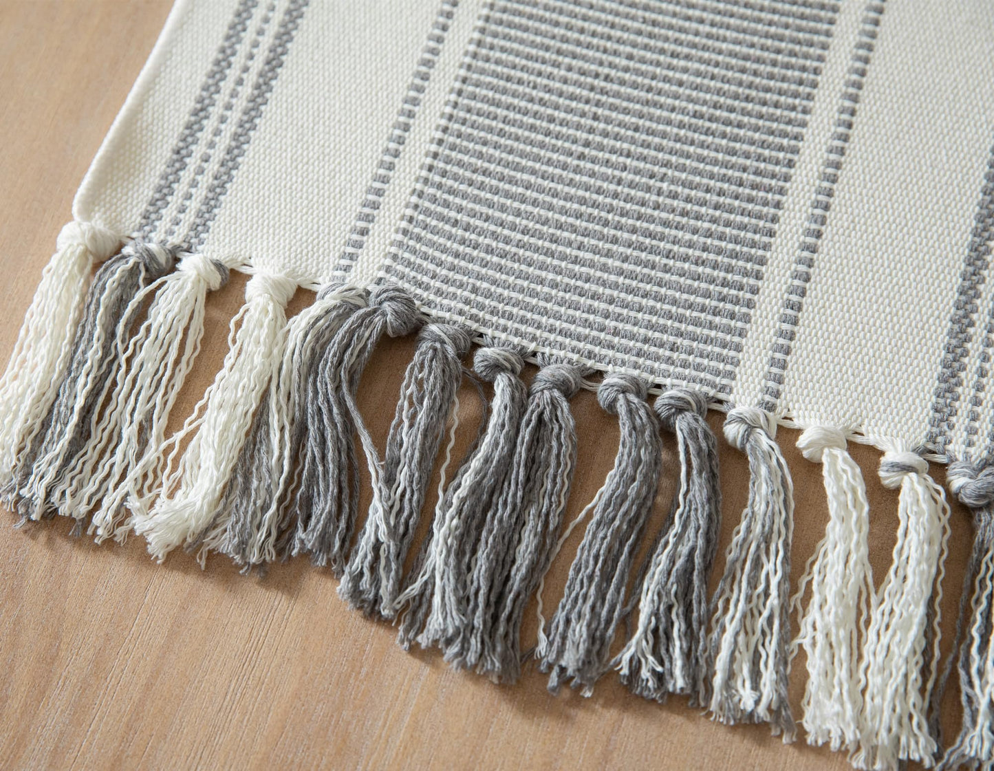 Caflife Boho Table Runner Grey Stripe for Modern Farmhouse Coffee Table Decor, Rustic Woven Runner with Handcrafted Tassels for Home Dining Table décor 13 x 72 Inch Long Visit The Store