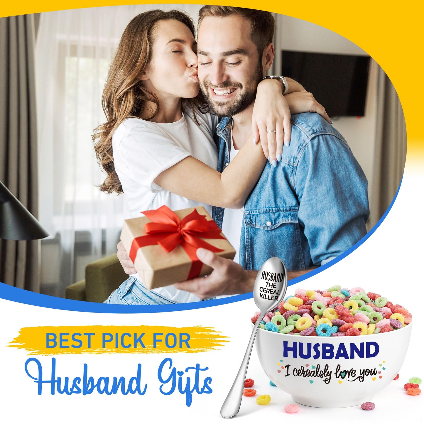BackURyear Husband Gifts from Wife, Best Wedding Anniversary Christmas Birthday Gift for Him Men from Wife, Husband I Cerealsly Love You, Romantic Cereal Bowl Presents Box