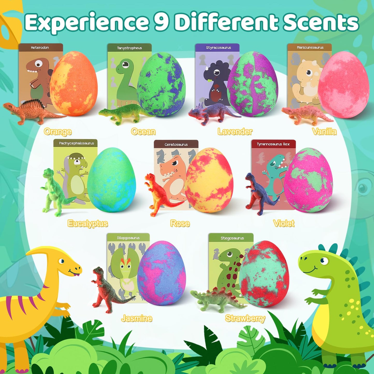 Bath Bombs for Kids with Surprise Toys Inside - 9 Pack Organic Dinosaur Bath Bombs Gift Set, Bubble Bath Fizzes, Dinosaur Toys for Kids 3 4 5 6 7 8 9 Years, Stocking Stuffers for Kids, Christmas Gifts