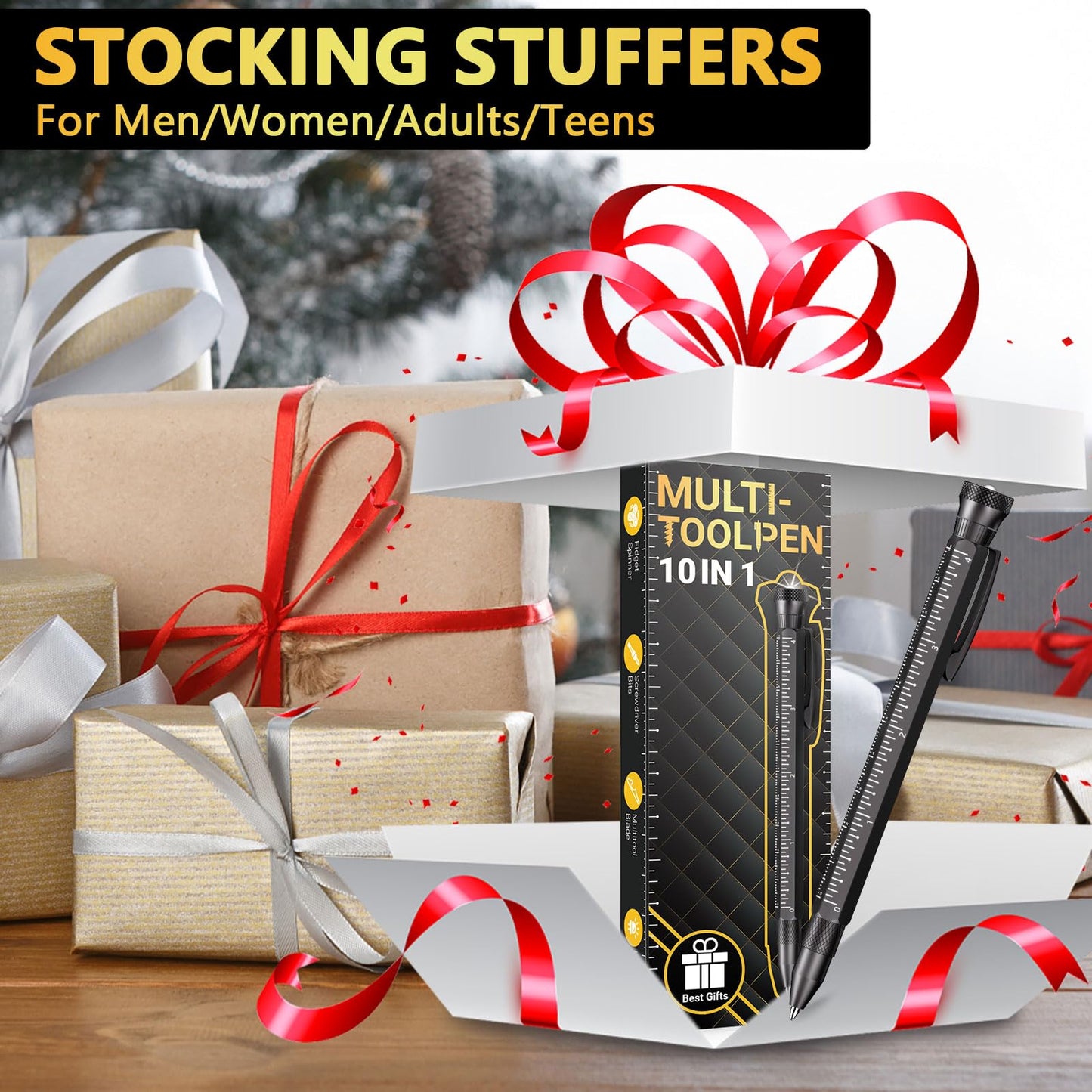 DMH Gifts for Men Multitool Pen - Stocking Stuffers for Men 10 in 1 Cool Tool Gadgets Unique Christmas Birthday Gift for Women Boyfriend Husband Who Have Everything Construction Carpenter Engineer