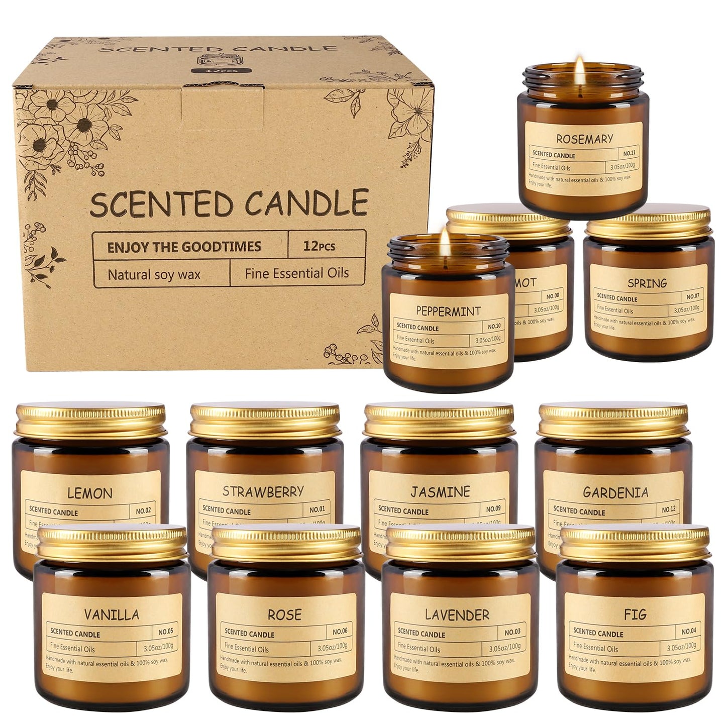 12 Pcs Scented Candles with Added Natural Essential Oils, 3.05oz, Suitable for Various Festivals, Parties, Yoga, and Home Scene.