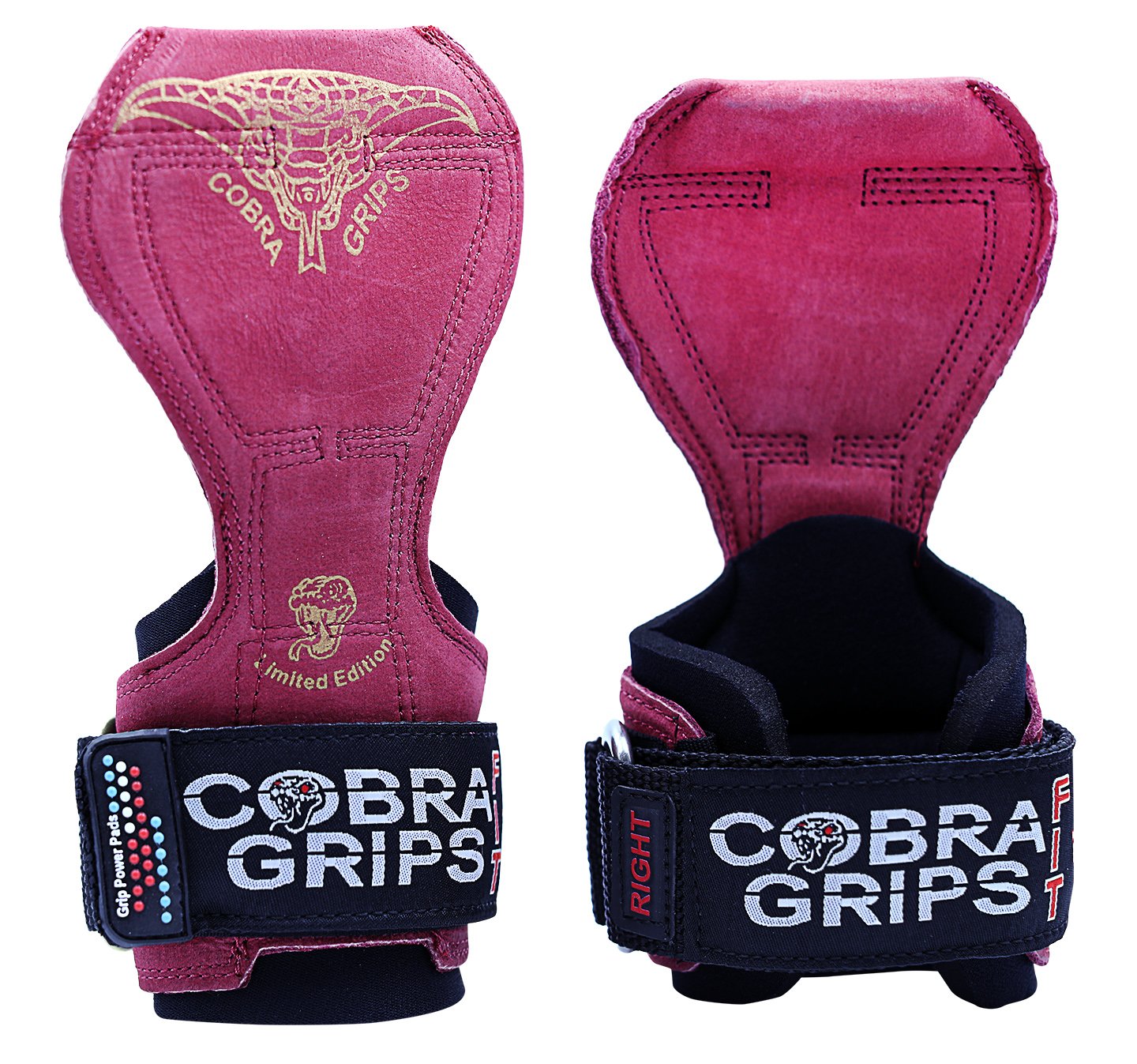 Cobra Grips PRO Weight Lifting Gloves Heavy Duty Straps Alternative to Power Lifting Hooks for Deadlifts with Built in Adjustable Neoprene Padded Wrist Wrap Support Bodybuilding (FIT Red Leather)