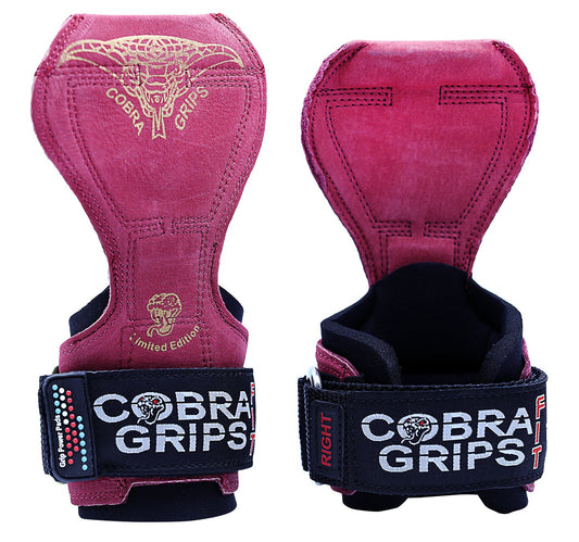 Cobra Grips PRO Weight Lifting Gloves Heavy Duty Straps Alternative to Power Lifting Hooks for Deadlifts with Built in Adjustable Neoprene Padded Wrist Wrap Support Bodybuilding (FIT Red Leather)