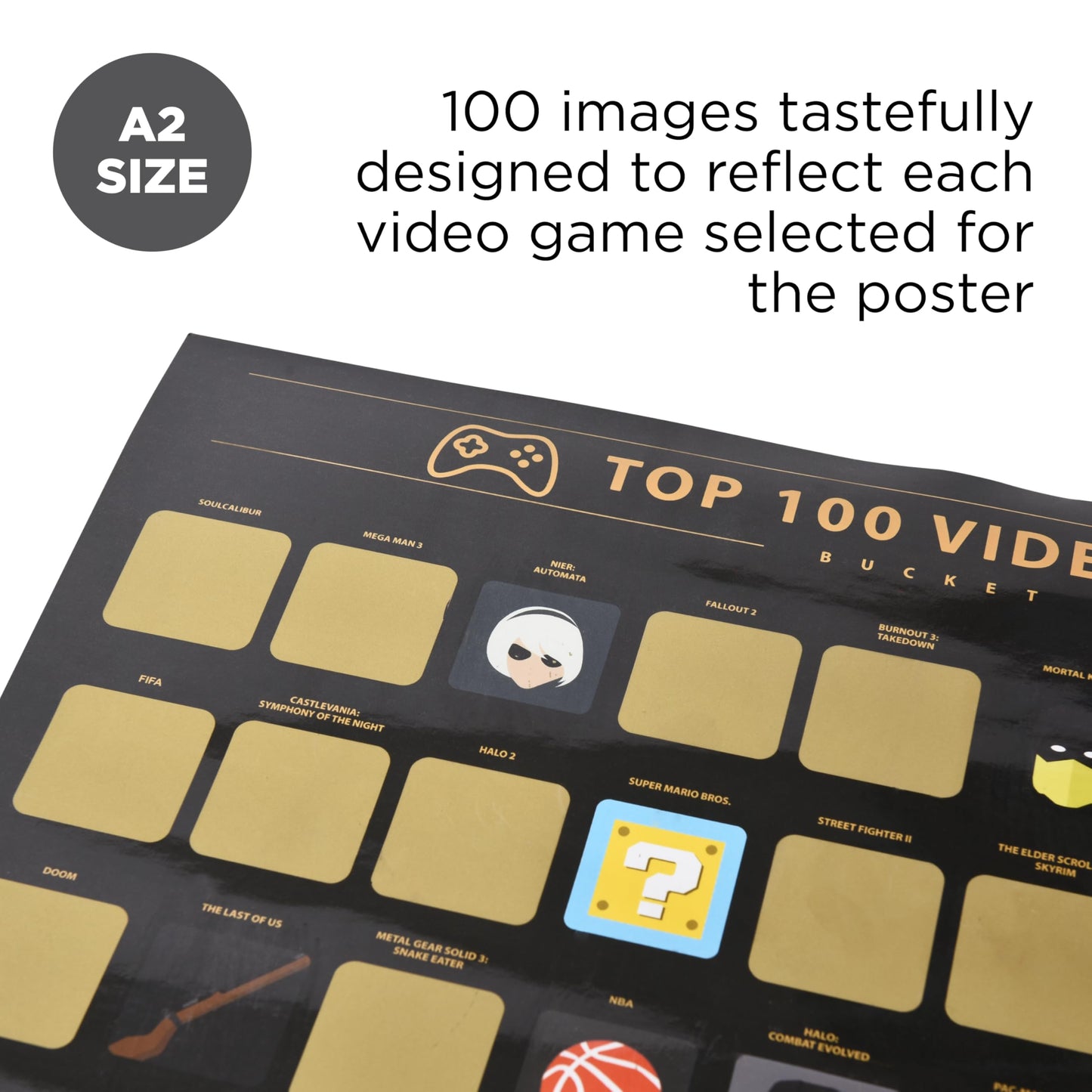 Enno Vatti Top 100 Video Games Bucket List Scratch Poster - Modern Design Scratch Off Cards - Fresh Illustrations of 100 Bucket List for Video Game Enthusiasts - Gift for Video Game Lovers